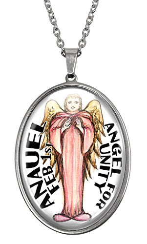 My Altar February Birthday Angel Huge Glass and Steel Necklace Talisman Pendant