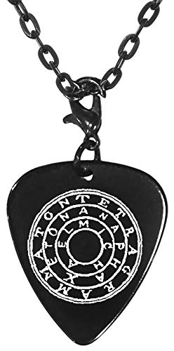 The Magic Disc of Solomon Black Guitar Pick Clip Charm on 24" Chain Necklace