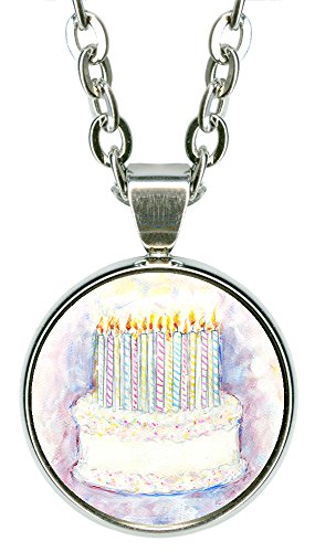 Birthday Cake 5/8" Mini Stainless Steel Silver Pendant Necklace