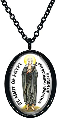 My Altar Saint Mary of Egypt for Overcoming Addiction Black Stainless Steel Pendant Necklace
