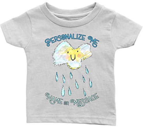 Whimsical Rainy Day Cloud Raindrops Cartoon Infant or Toddler T-shirt with Optional Name or Message Personalization Customization