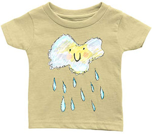 Whimsical Rainy Day Cloud Raindrops Cartoon Infant or Toddler T-shirt with Optional Name or Message Personalization Customization