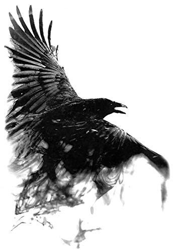 Large 5" Raven Crow Black Smoke Art Black Waterproof Temporary Tattoos 2 Sheets