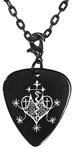 Marie Laveau Voodoo Queen Love & Healing Veve Voodoo Black Guitar Pick Clip Charm on 24" Chain Necklace