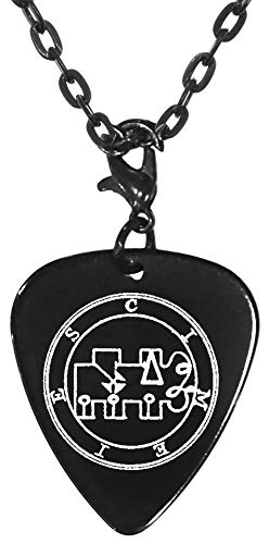 Cimeies 66th Lesser Seal Goetia Black Guitar Pick Clip Charm on 24" Chain Necklace