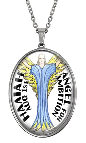 My Altar August Birthday Angel Huge Glass and Steel Necklace Talisman Pendant