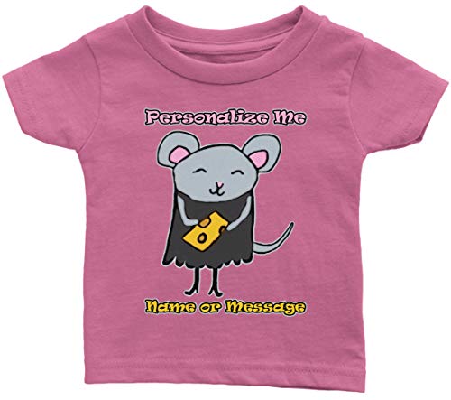 Whimsical Happy Mouse with Cheese Cartoon Infant or Toddler T-shirt with Optional Name or Message Personalization Customization