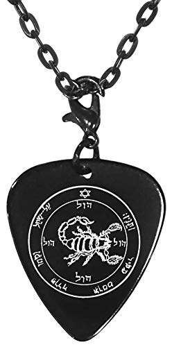 Solomon's 5th Mars Seal Causes Demons to Obey Black Guitar Pick Clip Charm on 24" Chain Necklace