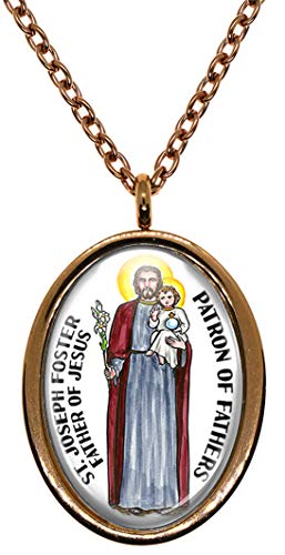 My Altar Saint Joseph Foster Father of Jesus Patron of Dads Rose Gold Stainless Steel Pendant Necklace