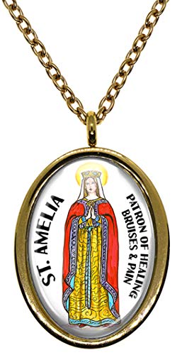 My Altar Saint Amelia Patron of Healing Bruises & Pain Gold Stainless Steel Pendant Necklace