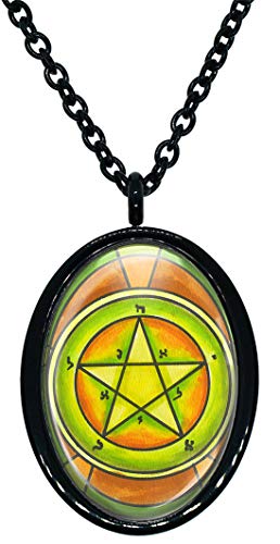 Solomons 1st Pentacle of The Mercury for Personal Magnetism Black Stainless Steel Pendant Necklace