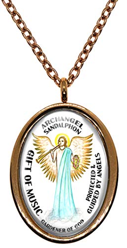 My Altar Archangel Sandalphon Gift of Music Protected by Angels Rose Gold Steel Pendant Necklace