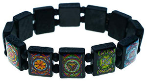 King Solomons Planetary Power Magic Seals of Saturn Black Wood Stretch Bracelet