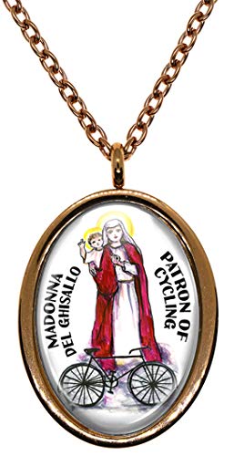 Madonna del Ghisallo Patron of Cycling Rose Gold Stainless Steel Pendant Necklace