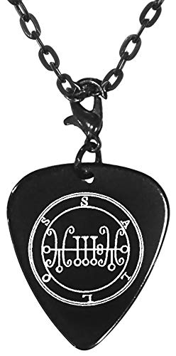 Sallos 19th Lesser Seal Goetia Black Guitar Pick Clip Charm on 24" Chain Necklace