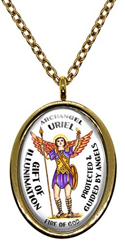 My Altar Archangel Uriel Gift of Illumination Protected by Angels Gold Steel Pendant Necklace
