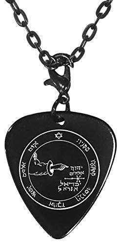 Solomon's 5th Moon Seal Protects From Night Phantoms Black Guitar Pick Clip Charm on 24" Chain Necklace