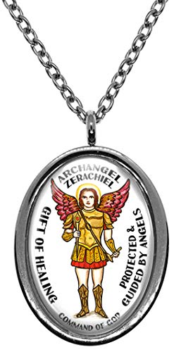 My Altar Archangel Zerachiel Gift of Healing Protected by Angels Silver Steel Pendant Necklace
