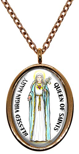 My Altar Blessed Virgin Mary Queen of Saint Rose Gold Stainless Steel Pendant Necklace