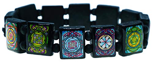 King Solomons Planetary Power Magic Seals of Saturn Black Wood Stretch Bracelet