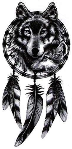 Wolf Medicine Totem Dream Catcher Temporary Tattoos 2 Sheets