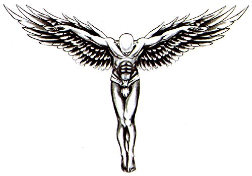 Angel Man Black Waterproof Temporary Tattoos 2 Sheets