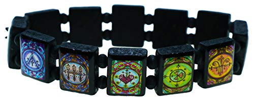 My Altar Voodoo Veve Magic Marie Laveau Sirene Loko Marassa Black Wood Stretch Bracelet