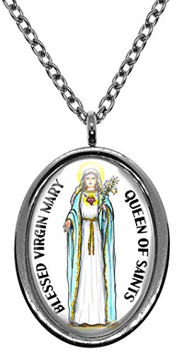 My Altar Blessed Virgin Mary Queen of Saints Silver Stainless Steel Pendant Necklace