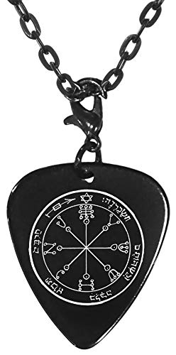 Solomon's 6th Mars Seal of All Encompassing Protection Black Guitar Pick Clip Charm on 24" Chain Necklace