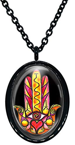My Altar Love & Relationship Manifesting & Protection Hamsa Black Stainless Steel Pendant Necklace