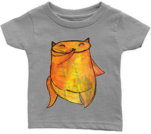 Whimsical Chubby Giggling Orange Kitty Cat Infant or Toddler T-shirt with Optional Name or Message Personalization Customization