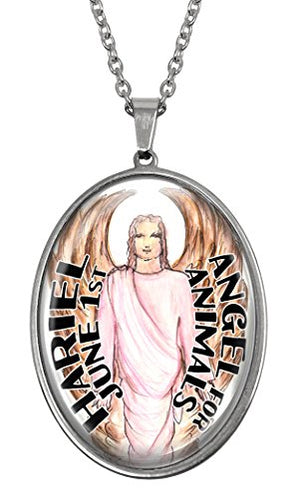 My Altar June Birthday Angel Huge Glass and Steel Necklace Talisman Pendant