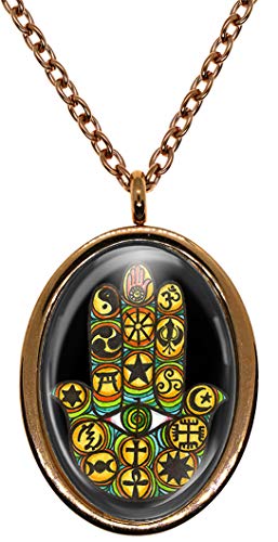 My Altar Interfaith Unity Evolved Spiritually Open Minded Hamsa Rose Gold Stainless Steel Pendant Necklace