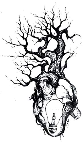 Heart Veins Lightbulb Conceptual Art Black and Red Waterproof Temporary Tattoos 2 Sheets