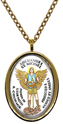My Altar Archangel St Michael Gods Courage & Strength Protected by Angels Gold Steel Pendant Necklace