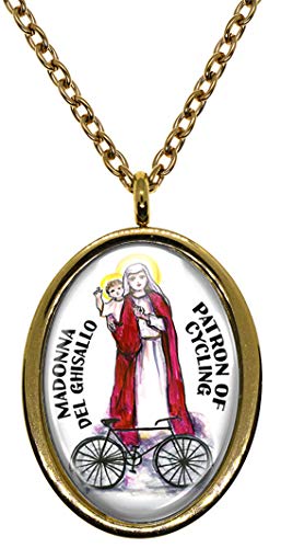 Madonna del Ghisallo Patron of Cycling Gold Stainless Steel Pendant Necklace
