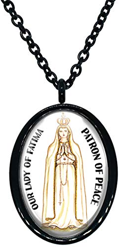 My Altar Our Lady of Fatima Patron of Peace Black Stainless Steel Pendant Necklace