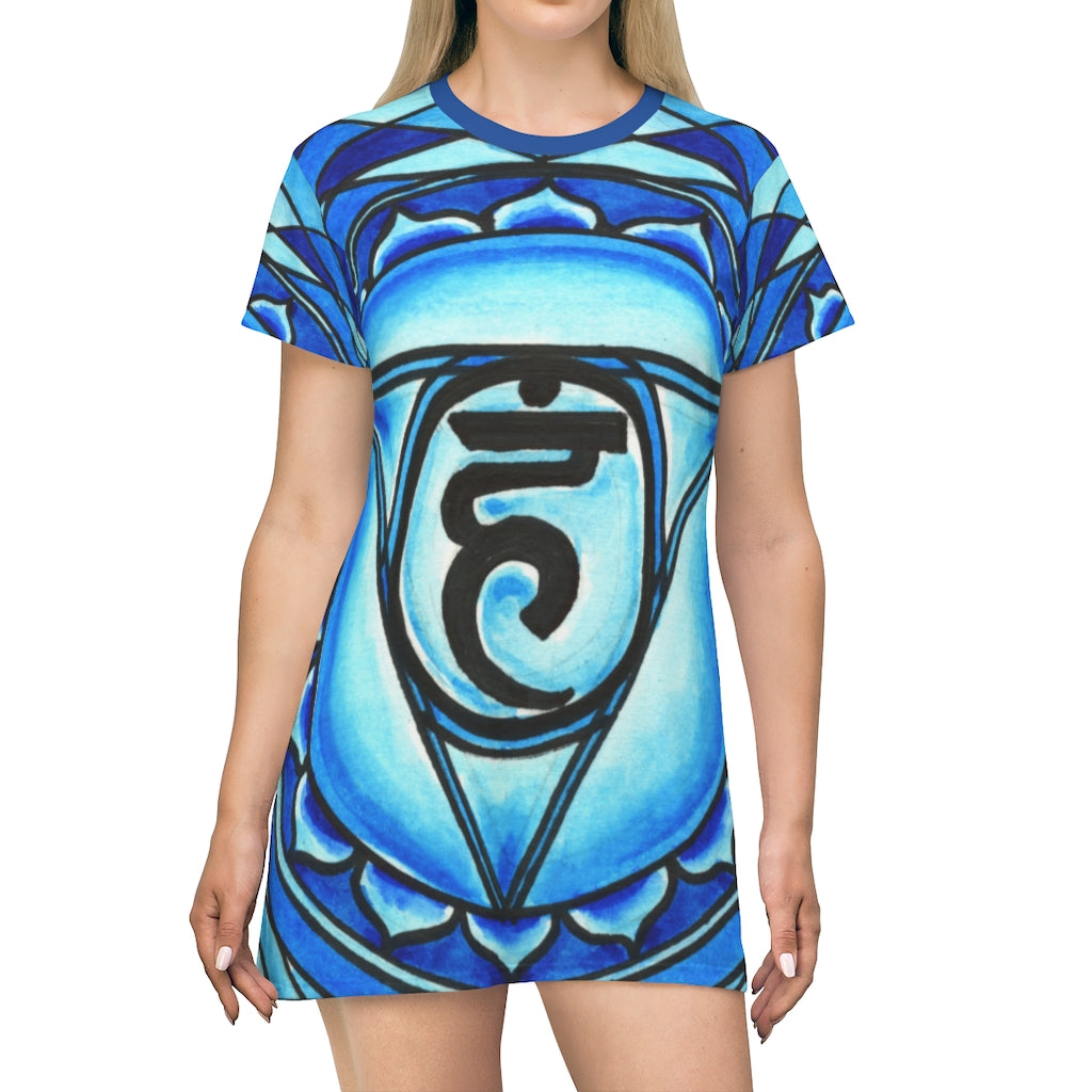 5th Chakra Vishuddha for Creative Expression Women's All Over Print T-Shirt Dress