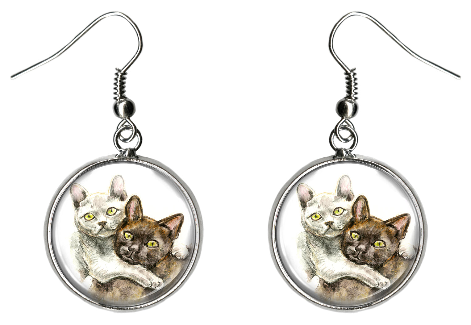Burmese Cats Silver Hypoallergenic Stainless Steel Earrings
