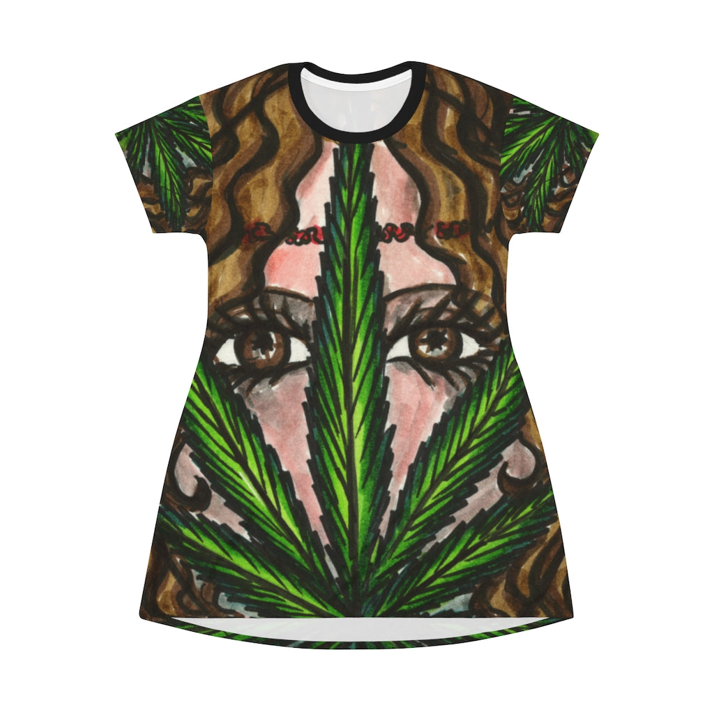 Boho Bohemian Chick Marijuana Lead Cannabis Hemp Art Women's All Over Print T-Shirt Dress