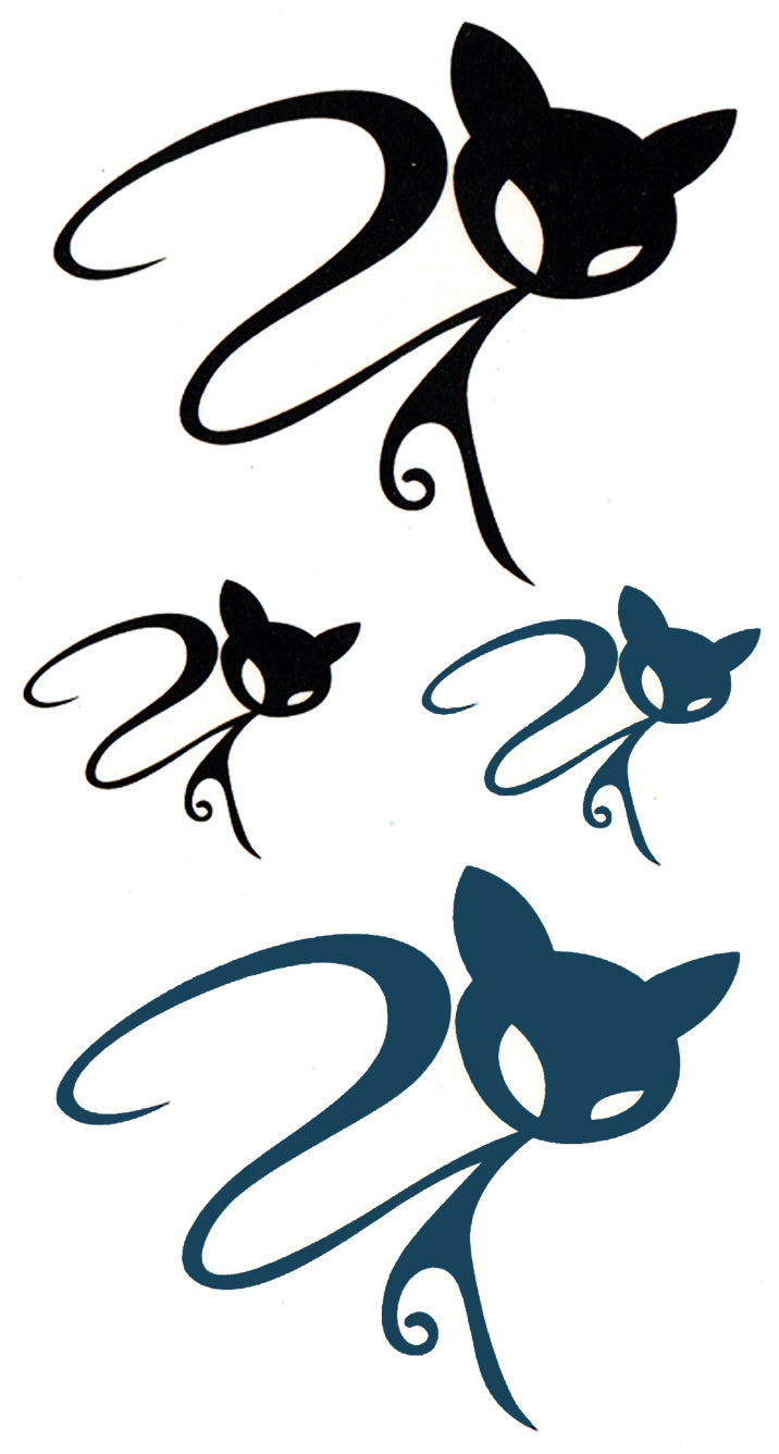 Strange Cats Black and Tattoo Teal Waterproof Temporary Tattoos 2 Sheets