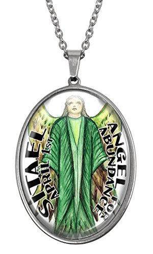 My Altar April Birthday Angel Huge Glass and Steel Necklace Talisman Pendant