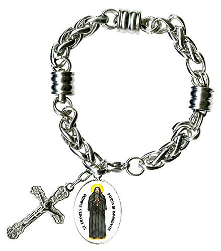 St Frances Cabrini of Immigrants & Cross Stainless Steel 7" to 8" Bracelet