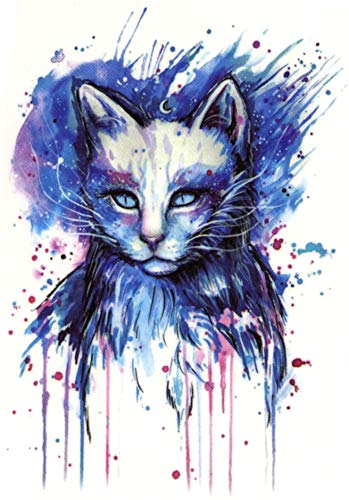 Blue Violet Cat Watercolor Splash Temporary Tattoos 2 Sheets
