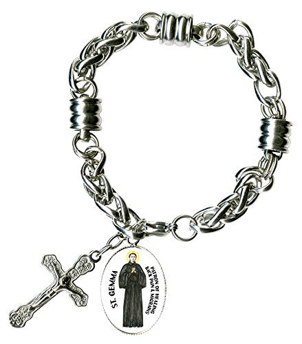 St Gemma for Healing Headaches & Cross Stainless Steel 7" to 8" Bracelet