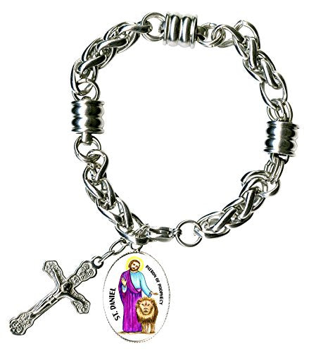 St Daniel for Prophecy Charm & Cross Stainless Steel 7" to 8" Bracelet