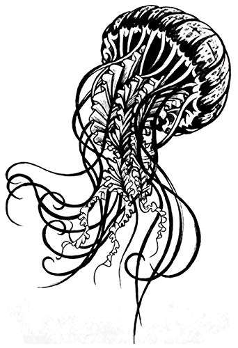 Large 7" Jellyfish Nautical Art Black Waterproof Temporary Tattoos 2 Sheets