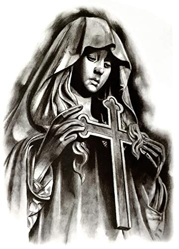 Large 5" x 7" Saint with the Cross Guardian Angel Black Waterproof Temporary Tattoos 2 Sheets