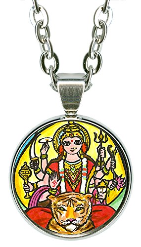 My Altar Goddess Durga Divine Force 5/8" Mini Stainless Steel Silver Pendant Necklace