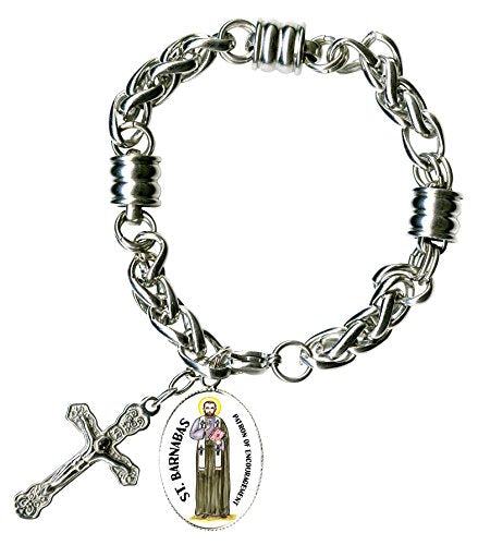 St Barnabas Patron of Encouragement Charm & Cross Stainless Steel 7" to 8" Bracelet